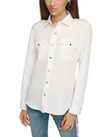 Karl Lagerfeld Paris Women's Epaulette Button Up Shirt