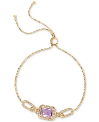 Amethyst (2-1/5 ct. t.w.) & White Topaz (3/4 ct. t.w.) Halo Link Bolo Bracelet in 14k Gold-Plated Sterling Silver