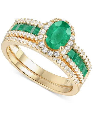 Emerald (3/4 ct. t.w.) & Diamond (3/8 ct. t.w.) Bridal Set in 14k Gold