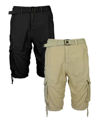 Blu Rock Men's Vintage-Like Cotton Cargo Belted Shorts, Pack of 2