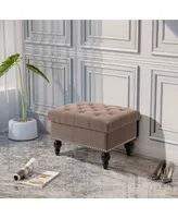 Homcom 25" Storage Ottoman with Removable Lid, Button-Tufted Fabric Bench for Footrest and Seat with Wood Legs, Coffee