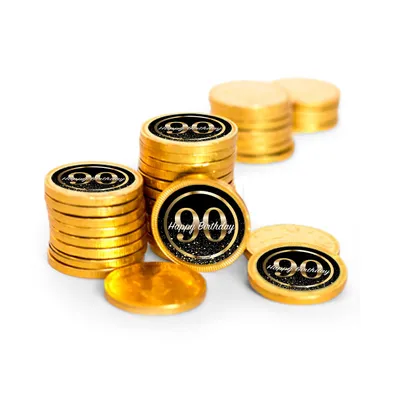 84ct 90th Birthday Candy Party Favors Chocolate Coins (84 Count) - Gold Foil - By Just Candy
