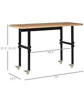 Homcom 59" Mobile Project Workbench Station with Large Natural Bamboo Tabletop