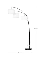 Homcom Arc Floor Lamp with 3 Hanging Drum Shape Lampshade, Flexible Steel Pole and Marble Round Base, Black/White