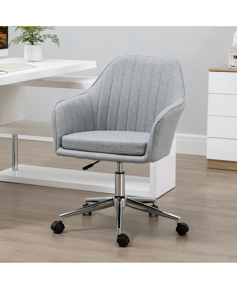 Vinsetto Mid-Back Task Chair, Fabric Home Office Chair, Swivel Desk Chair with Tub Shape Design & Lined Pattern Back for Living Room, Bedroom, Gray