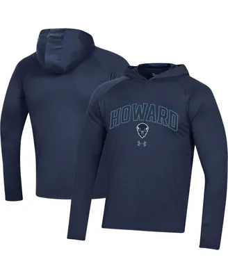 Men's Under Armour Navy Howard Bison 2023 Sideline Tech Hooded Raglan Long Sleeve T-shirt