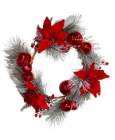 Kurt Adler 20" Wreath with Berries and Poinsettia