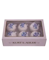 Kurt Adler 80mm Delft Shiny Glass Ball Ornaments, 6-Piece Set