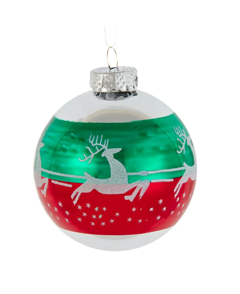 Kurt Adler 80mm Reindeer Glass Ball Ornaments, 6 Piece Set