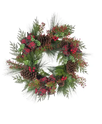 Kurt Adler 24" Berries and Pinecone Ribbon Rattan Wreath