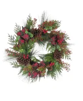 Kurt Adler 24" Berries and Pinecone Ribbon Rattan Wreath