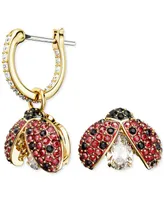 Swarovski Gold-Tone Multicolor Crystal Ladybug Mismatch Hoop & Stud Earrings