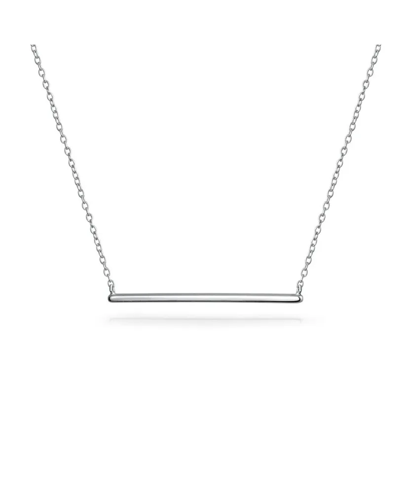 Bling Jewelry Thin Minimalist Sideways Horizontal Round Station Bar Pendant Necklace For Women For Teen .925 Sterling Silver 16 Inch