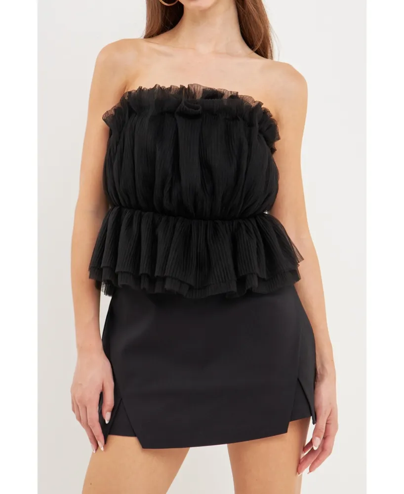 endless rose Women's Strapless Tulle Peplum Top