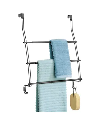 mDesign Expandable Metal Over Door Bathroom Towel Holder, 2 Hooks