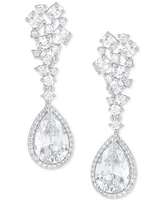 Arabella Cubic Zirconia Pear Halo Cluster Drop Earrings in Sterling Silver