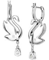 Swarovski Silver-Tone Blue & White Crystal Iconic Swan Drop Earrings