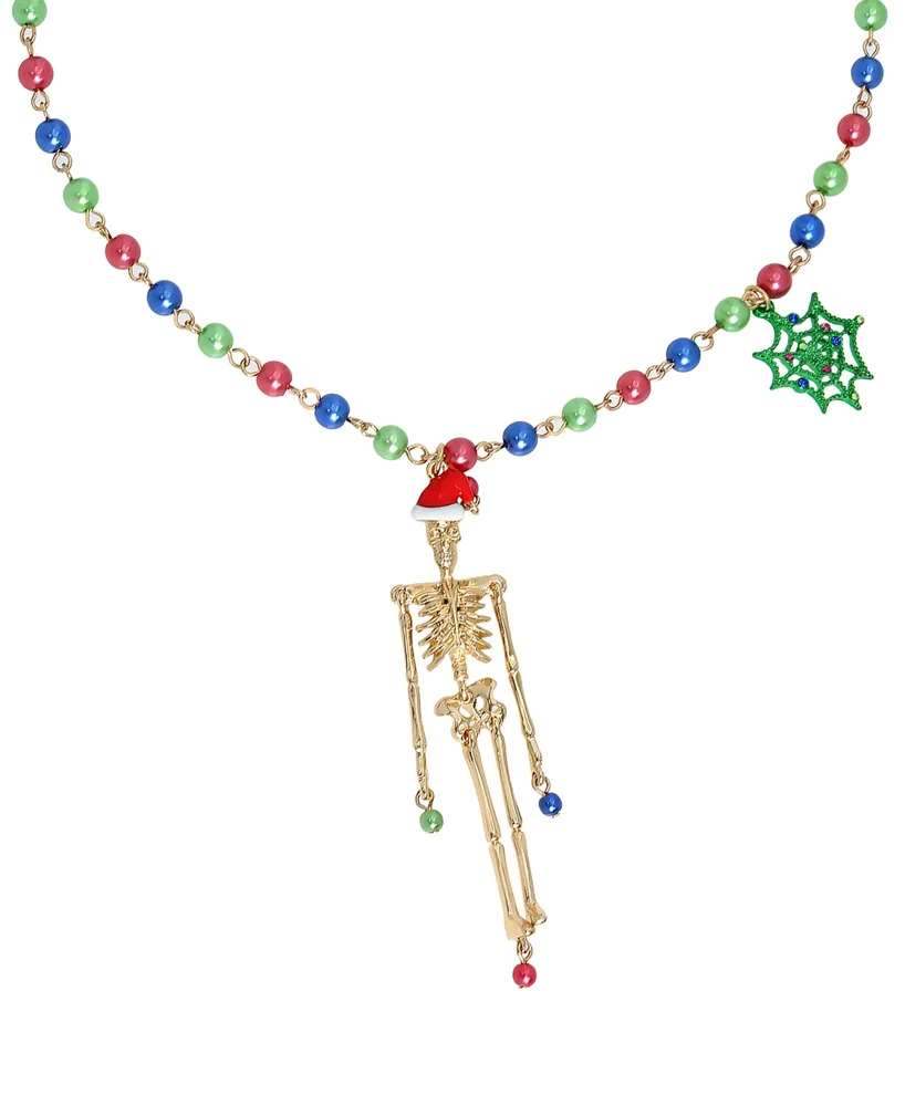 Betsey Johnson Faux Stone and Imitation Pearl Christmas Skeleton Long Pendant Necklace