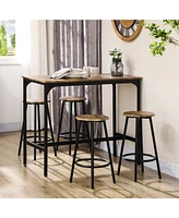 Homcom 5-Piece Rustic Bar Table and Stool Set for Dining Room