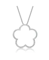 Genevive Sterling Silver Cubic Zirconia Large Open Flower Shape Necklace