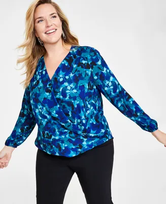I.n.c. International Concepts Plus Size Floral-Print Surplice-Neck Top, Created for Macy's