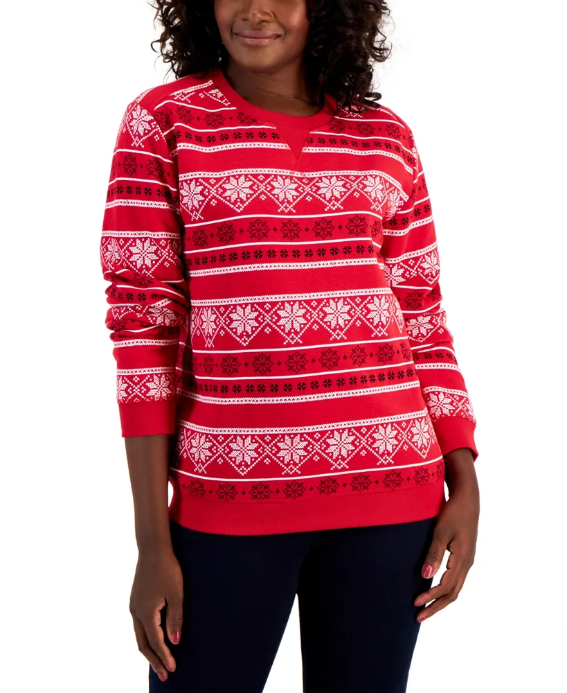 Karen Scott Petite Fair Isle Fun Fleece Sweatshirt, Created for Macy's
