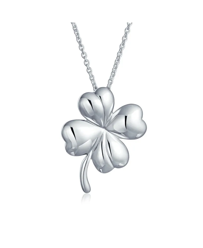 Bling Jewelry Good Luck Fortune Irish Shamrock Shape Lucky Charm Four Leaf Clover Pendant Necklace For Women Sterling Silver