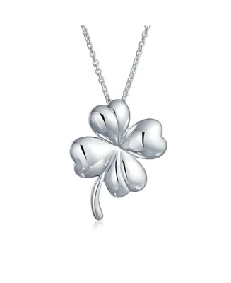 Bling Jewelry Good Luck Fortune Irish Shamrock Shape Lucky Charm Four Leaf Clover Pendant Necklace For Women Teen Polished .925 Sterling Silver