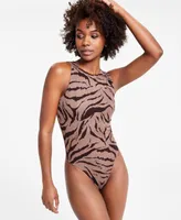 Bar Iii Women's Printed Crewneck Jersey Bodysuit, Created for Macy's