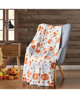 Kate Aurora Halloween Friendly Ghosts, Pumpkins & Candy Corns Oversized Accent Throw Blanket - 50 In. W X 70 In. L