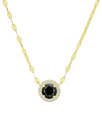 Black Sapphire (1 ct. t.w.) & Lab-Grown White Sapphire (1/8 ct. t.w.) Halo 18" Pendant Necklace in 14k Gold-Plated Sterling Silver