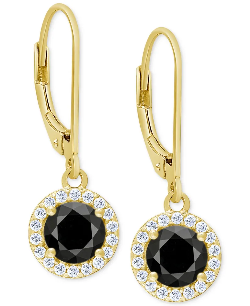 Black Sapphire (1-1/5 ct. t.w.) & Lab-Grown White Sapphire (1/4 ct. t.w.) Halo Drop Earrings in 14k Gold-Plated Sterling Silver