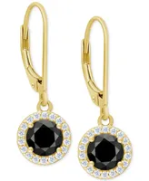 Black Sapphire (1-1/5 ct. t.w.) & Lab-Grown White Sapphire (1/4 ct. t.w.) Halo Drop Earrings in 14k Gold-Plated Sterling Silver