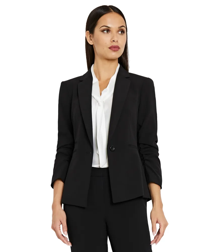 Tahari Asl Women's Ruched-Sleeve One-Button Blazer