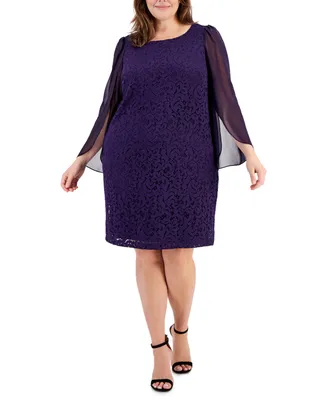 Connected Plus Cape-Sleeve Lace Sheath Dress