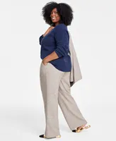 On 34th Plus Size Sequin Plaid Wide-Leg Pants, Created for Macy's