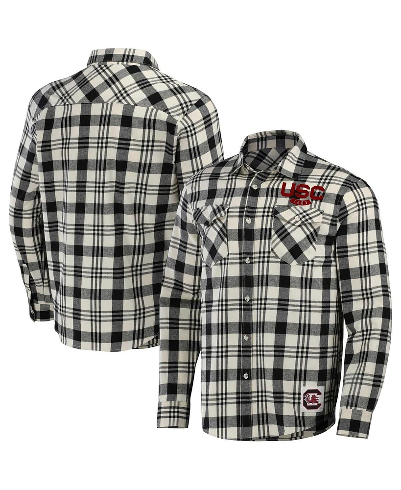 Men's Darius Rucker Collection by Fanatics Black, Natural South Carolina Gamecocks Plaid Flannel Long Sleeve Button-Up Shirt