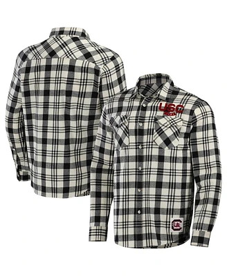 Men's Darius Rucker Collection by Fanatics Black, Natural South Carolina Gamecocks Plaid Flannel Long Sleeve Button-Up Shirt