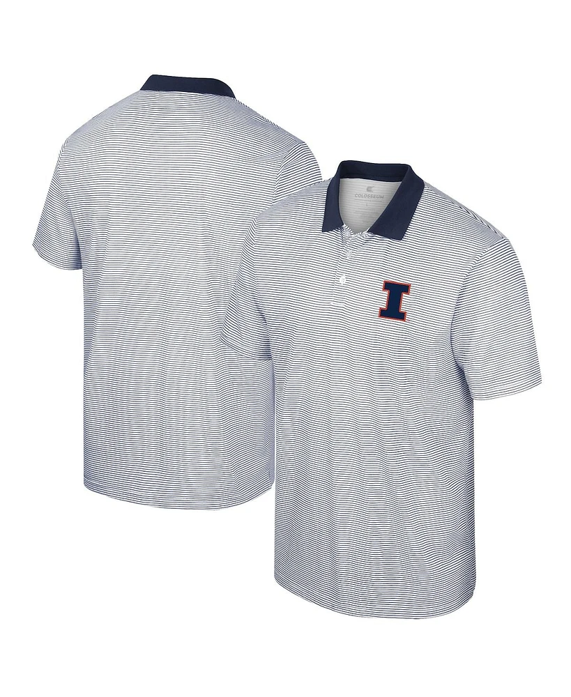 Men's Colosseum White, Navy Illinois Fighting Illini Print Stripe Polo Shirt