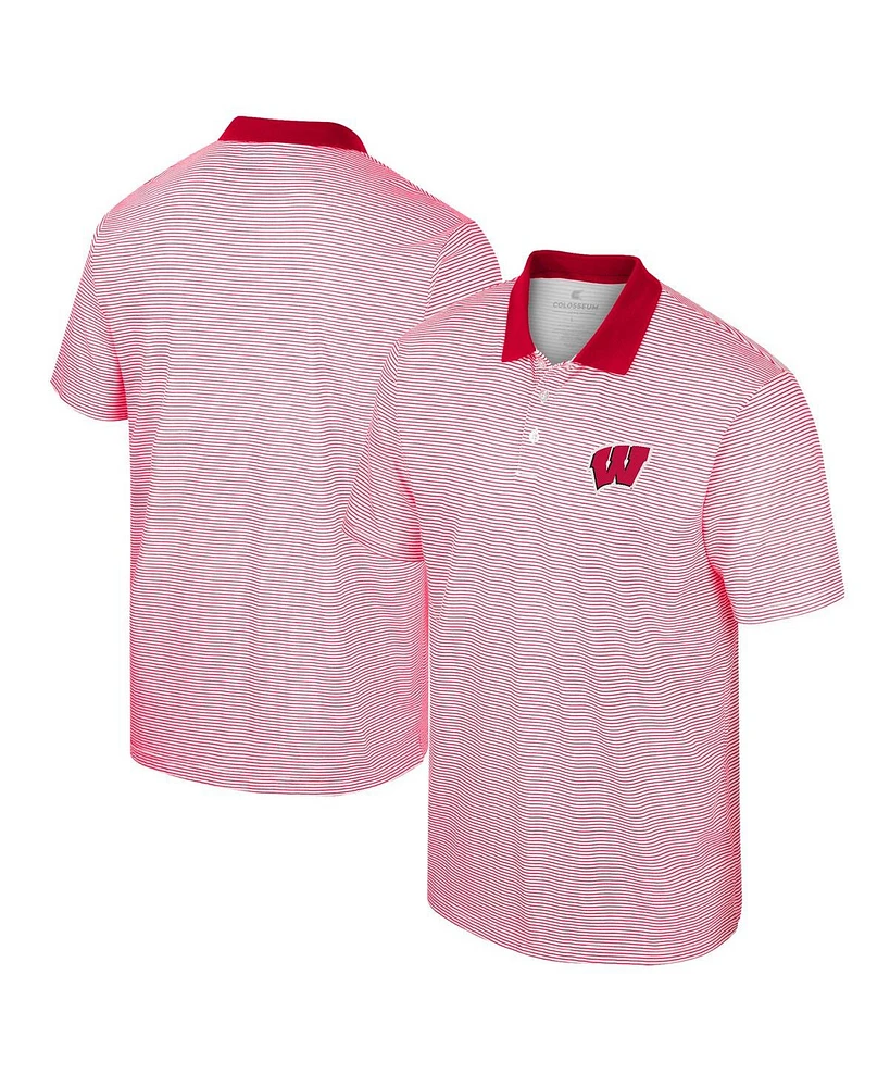 Men's Colosseum White, Red Wisconsin Badgers Print Stripe Polo Shirt