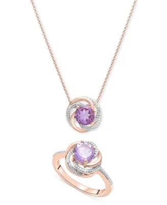 2-Pc. Set Pink Amethyst (1-1/2 ct. t.w.) & Diamond Accent Spiral Pendant Necklace Matching Ring 14k Rose Gold