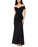 Xscape Scuba Off-The-Shoulder Gown