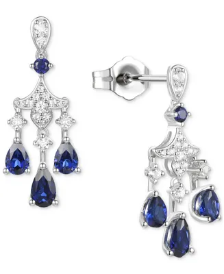 Lab-Grown Blue Sapphire (1-1/4 ct. t.w.) & Lab-Grown White Sapphire (1/3 ct. t.w.) Chandelier Drop Earrings in Sterling Silver