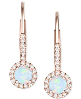 Lab-Grown Sapphire (1/2 ct. t.w.) & White (1/6 Halo Drop Earrings 14k Rose Gold-Plated Sterling Silver (Also Lab