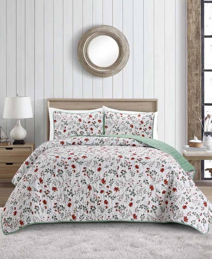 Videri Home Floral Botanical 3 Piece Quilt Set