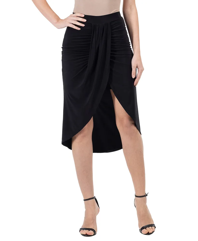 24seven Comfort Apparel Women's Elastic Waist Knee Length Pencil Skirt