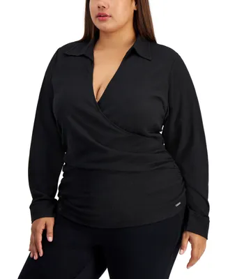 Calvin Klein Plus Size Textured Faux-Wrap Top