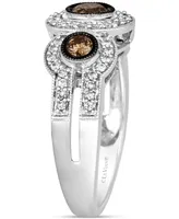 Le Vian Chocolate Diamond & Nude Diamond Abstract Three Stone Halo Ring (5/8 ct. t.w.) in 14k White Gold