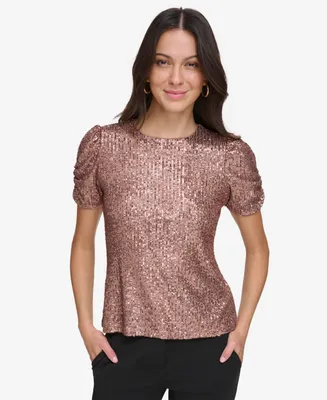Dkny Women's Puff-Sleeve Sequin-Embellished T-Shirt
