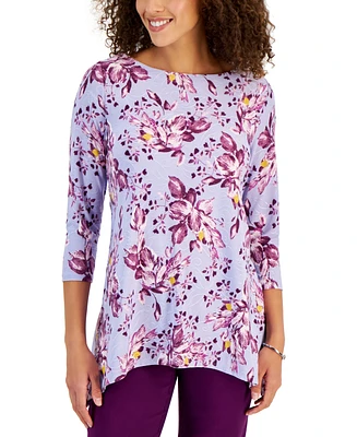 Jm Collection Women's 3/4 Sleeve Printed Jacquard Top, Created for Macy's